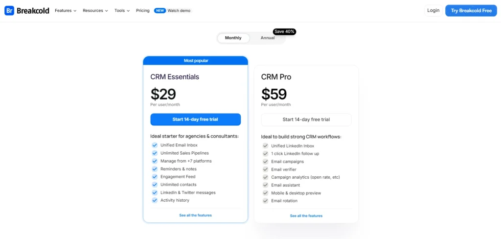 Breakcold pricing