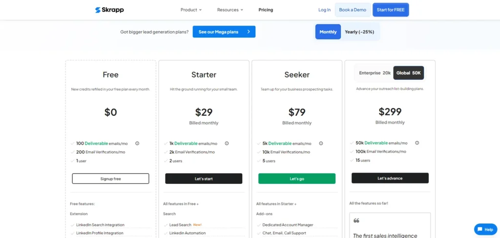 skrapp.io pricing
