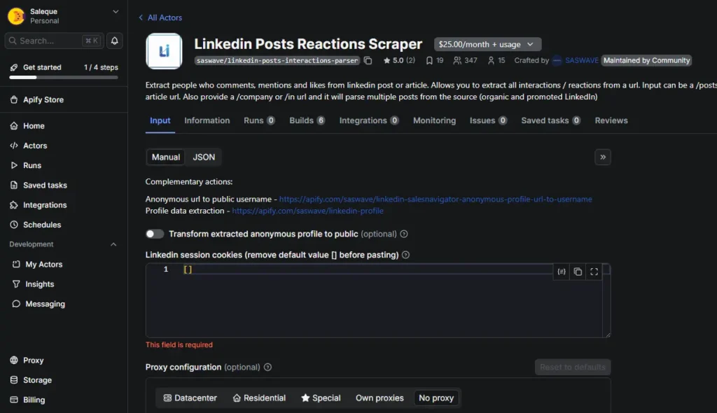 Linkedin interaction apify