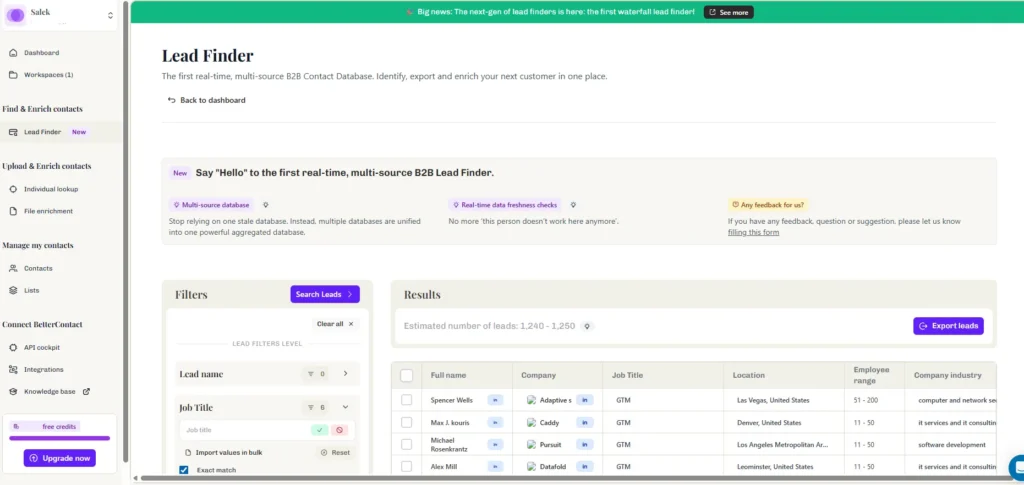 waterfall lead finder dashboard